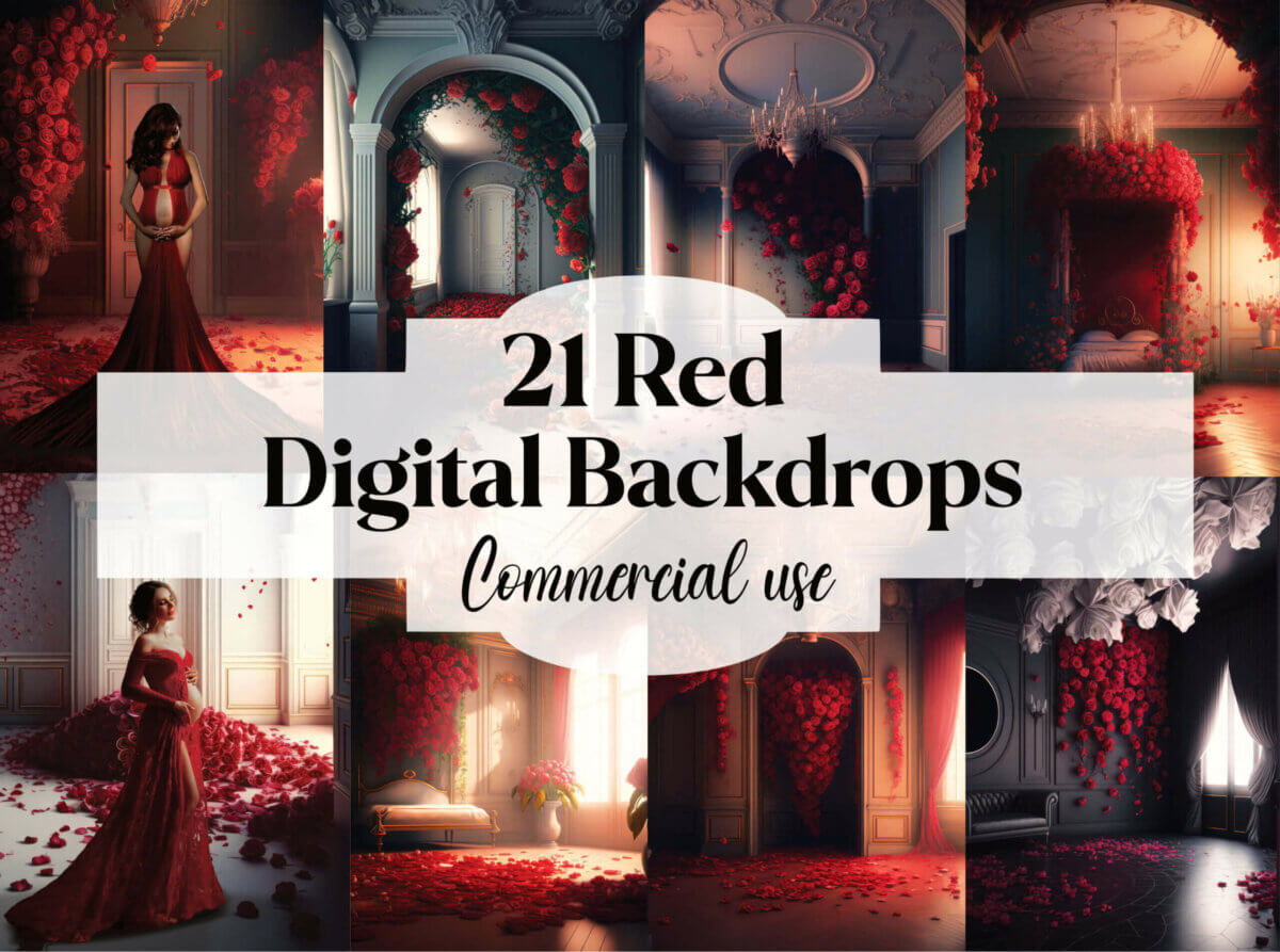 21 Red Floral Wall Backdrops Bundle