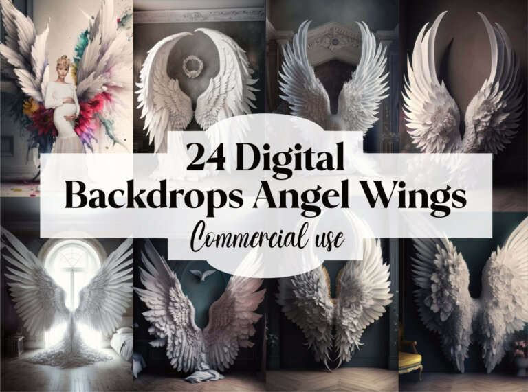 24 Digital Angel Wings Backdrops Bundle
