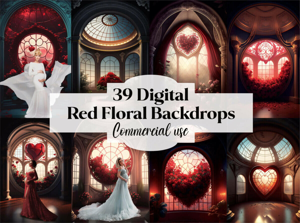 39 Red Round Arch Backdrops Bundle